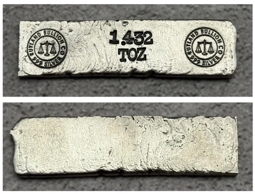 Rutland Bullion Co. 1.432 oz “Flat Odd Weight” Hand Poured Silver Bar .999 Fine