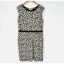 Loft Black and Cream Floral Sleeveless Sheath Dress Size L