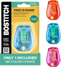 Bostitch Office Pencil Sharpener, Manual, One Assorted Color, Twist-N-Sharp, Kid