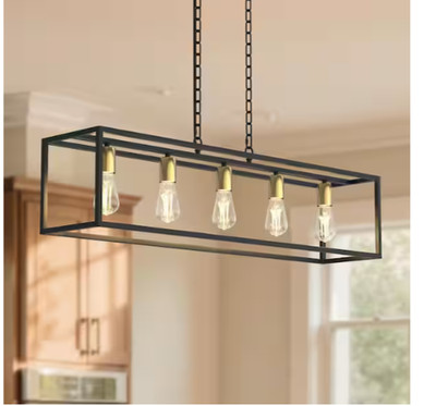 YANSUN 5-Light Matte Black and Gold Farmhouse Kitchen Island Lighting