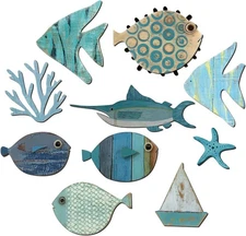 10 Pcs Fish Wall Decor Wood School of Fish Wall Decor Beach Theme Bathroom Decor