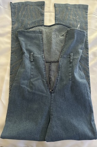 Whiskey On The Rocks Embellished Belted Denim Jumpsuit - Medium Wash Xs READ - Picture 4 of 10