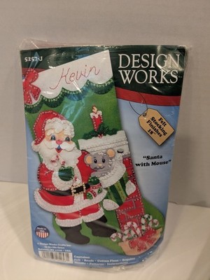 Design Works Craft Kit #5257-J Santa Claus & Mouse  18'' Christmas Stocking DIY 