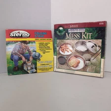 Vintage Sterno Folding Stove And Ozark Trail Mess Kit Camping Hiking Outdoors