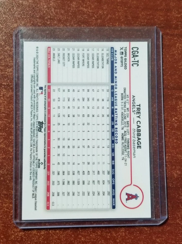 2024 Topps Gilded Trey Cabbage RC Auto /99 Los Angeles Angels #CGA-TC - Image 2 of 2