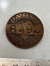 Vintage Antique Pabst Beer Breweries Brewing Co. Employee ID Pin Badge - Brass