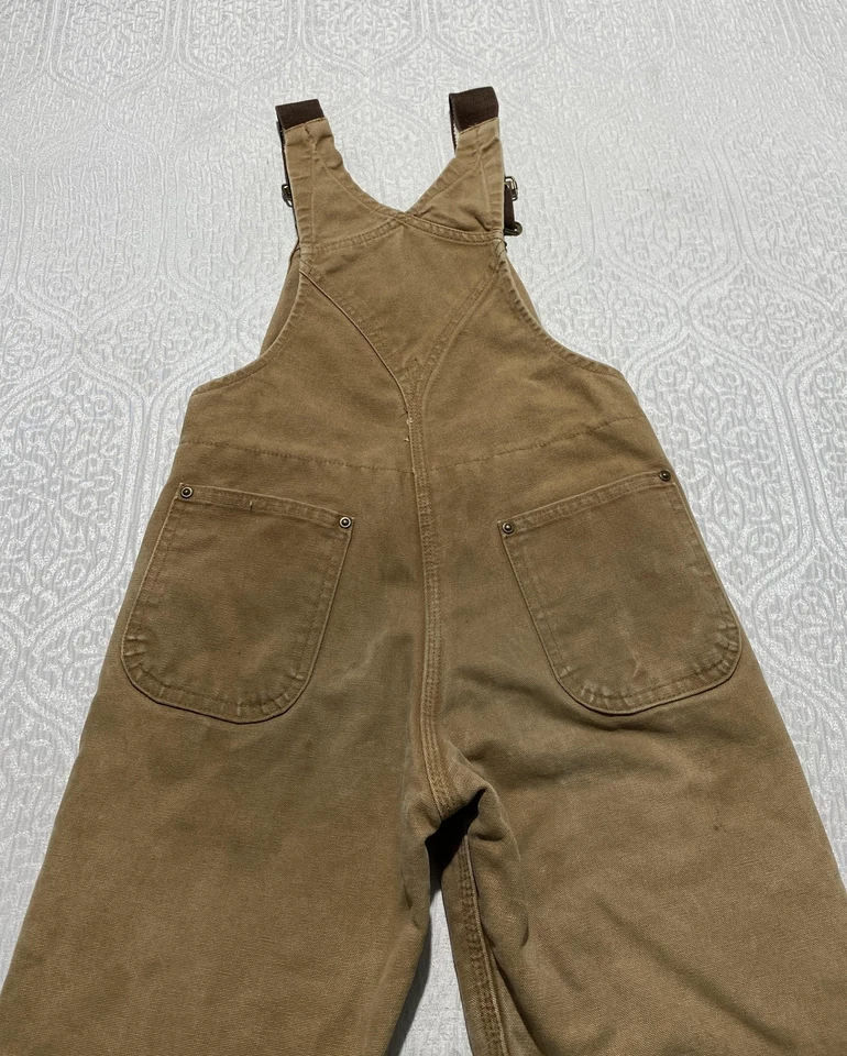 Mono con tirantes Carhartt juvenil mediano 10-12 marrón acolchado forrado doble rodilla hecho en EE. UU. Foto 2 de 4