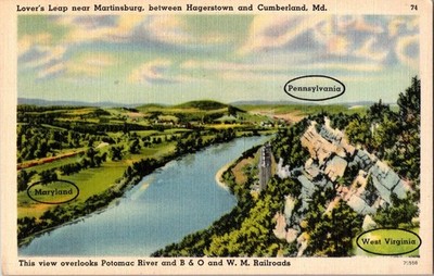 Vintage Lover's Leap Potomac River Postcard by John Myerly Co.