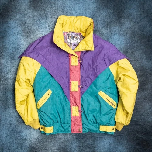 Vintage 90s East West Ski Jacket Mens Large Colorblock Neon Puffer Retro - product listing photo