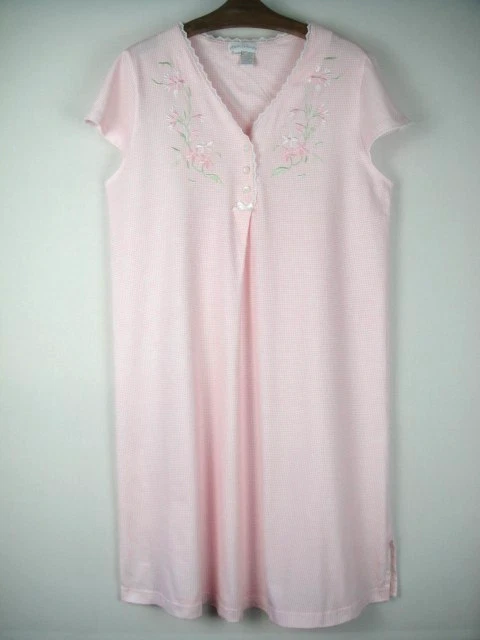 Camisón Miss Elaine Talla M 100% Algodón Rosa Cuadros Tejido Elástico Bordado Foto 2 de 4