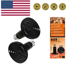 2 Pack 75W Infrared Ceramic Heat Lamp,Black Reptile Emitter Bulb for Pet Coop...