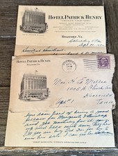 Vintage 1932 Hotel Patrick Henry Letter And Envelope And Salt Shaker  Roanoke VA