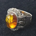 Vintage Amber Marcasite Sterling Silver 925 Ring Art Deco Antique Jewelry Sz 10