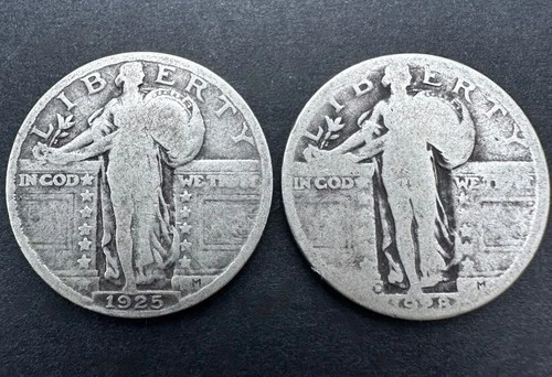 1925 & 1928  Standing Liberty Quarters 90% Silver  US Coins Lot of 2