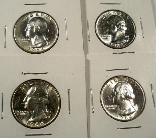 LOT OF 4 BU WASHINGTON QUARTERS 1964 1964 1964-D 1964-D 0.7233 oz SILVER 25c