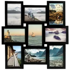 9-Opening Black Collage Picture Frame Holds 4x6 Photos Home Puzzle Style