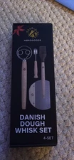 Brand New,4PC Danish Dough Whisk Set, w/ Bench Scraper, Bread Lame, Pastry Brush