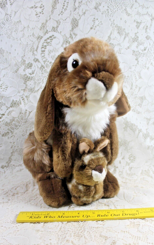 FAO Schwarz Bunny Rabbit Plush with Baby Brown White Floppy Ear Toys R Us 2015 - Picture 2 of 9