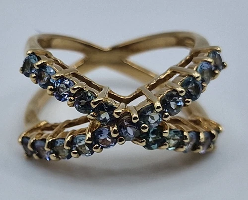 4.4g 9ct Yellow Gold Kornerupine Heavy Rare Crossover Ring Coa N 0.98ct 375 band