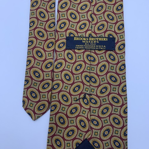 BROOKS BROTHERS Makers Men's Burgundy Geometric Satin All Silk U.S.A. Neck Tie - Picture 5 of 7