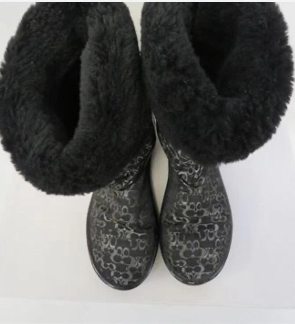 COACH Nikole Boots Women s Signature Black Gold Logo Shearling Lined Sz 8M