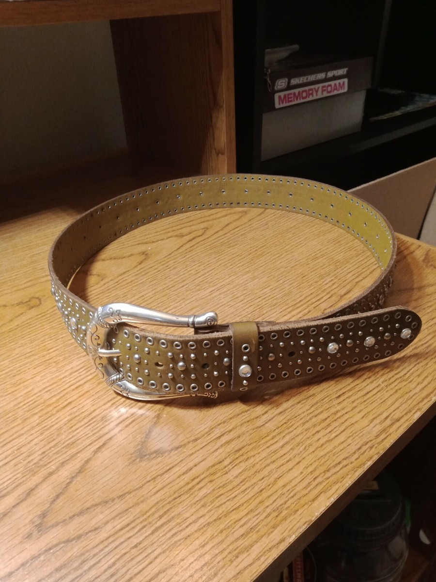 Fossil Embellished Leather Belt Grunge Boho Fossil Vintage Leather Belt Boho Flowers Stripe Distressed  main image 3