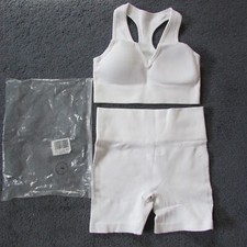 NEW Small White 2 Piece Yoga Set Sports Bra Tank  Shorts Ribbed Knit Stretch