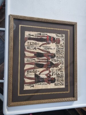 Göttin Isis & Horus Vintage gerahmter ägyptischer Papyrus handgemalt Kunst 