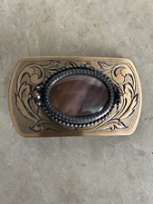 Vintage Brass Stone Belt Buckle