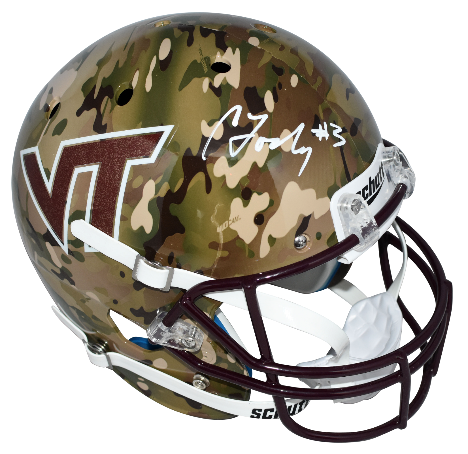 Caleb Farley Autographed Signed Virginia Tech Hokies CAMO FULL SIZE HELMET BECKETT 