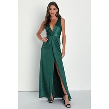 NWT Lulus Perfect Refinement Satin Sleeveless Maxi Dress Womens XS Emerald Green