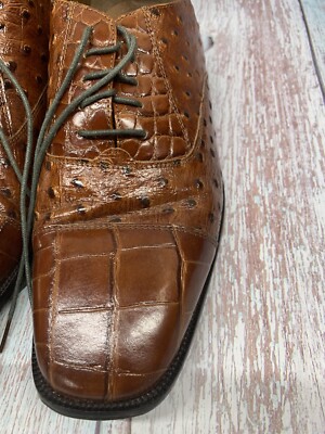 Stacy Adams Cognac Alligator/Ostrich Print Leather Loafers  display picture 1
