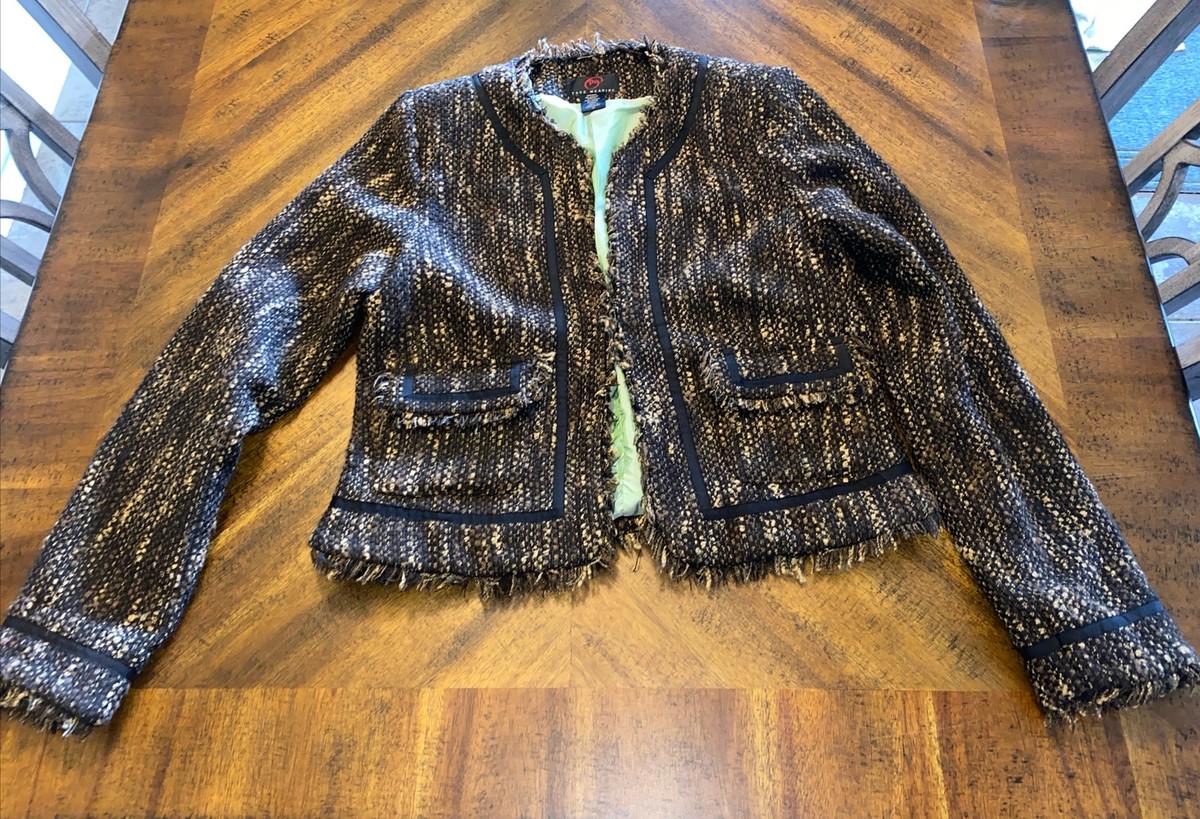 True Meaning Vintage Tweed Fringe Hem Blazer Jacket Fully Lined 