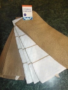 Set Of 3 16 X 26 Very Nice Kitchen Towels Tan And White Apo 39