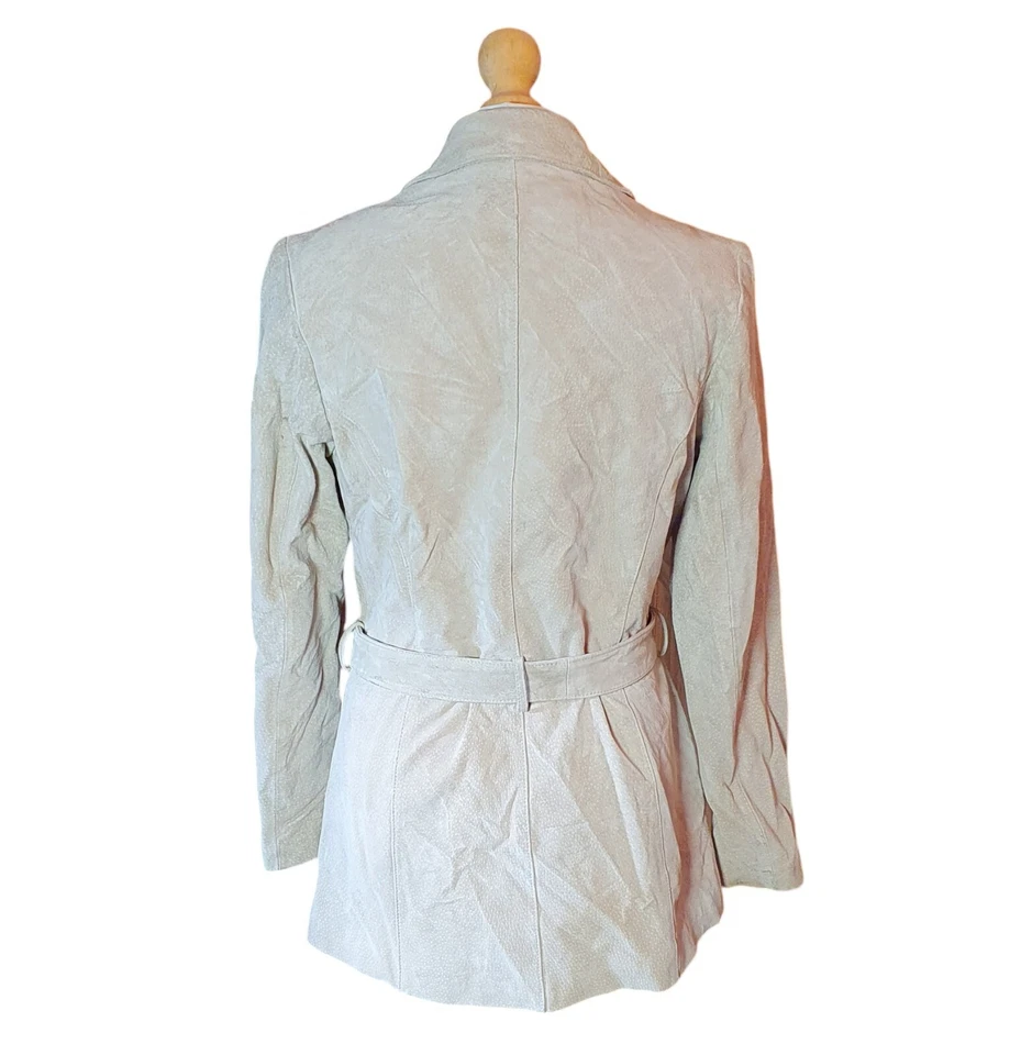 Outer Edge Ladies 100% Real Suede Leather Jacket Size S Beige Suede Belted Coat - Image 4 of 4