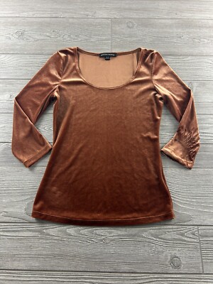 Boston Proper Scoop Neck Top Copper Velvet Size XS 3/4 Sleeve Blouse