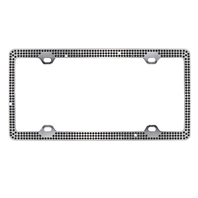 Crystal Black Rhinestone Bling 3 Row Metal Car License Plate Frame w/ Caps