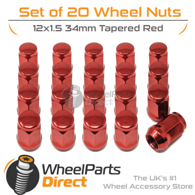 Rote Radmuttern (20) 12x1,5 konisch 34mm für Dodge Daytona 5 Stud 85-93