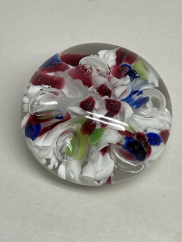 Joe St Clair Glass Paperweight Controlled Bubble Red White Blue Green - HTF - Picture 6 of 10