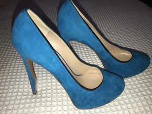 blue suede high heels