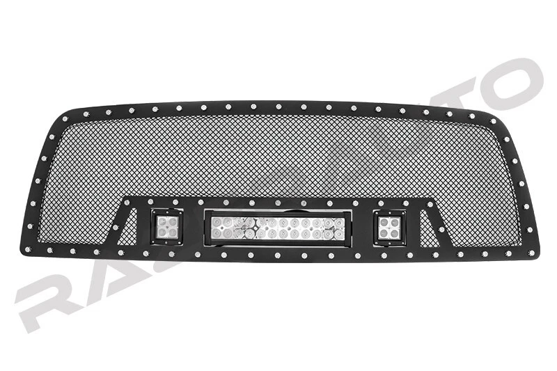 Inserto de recorte de rejilla de malla SS negro + luces LED para Dodge RAM 2500/3500 10-18 Foto 2 de 2