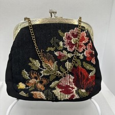 Vintage 50  s Tapestry Needlepoint Floral Purse
