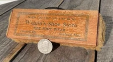 Antique Advertising Wood Wiggin's Shoe Store Central Sq Sanford ME Shoe Polisher