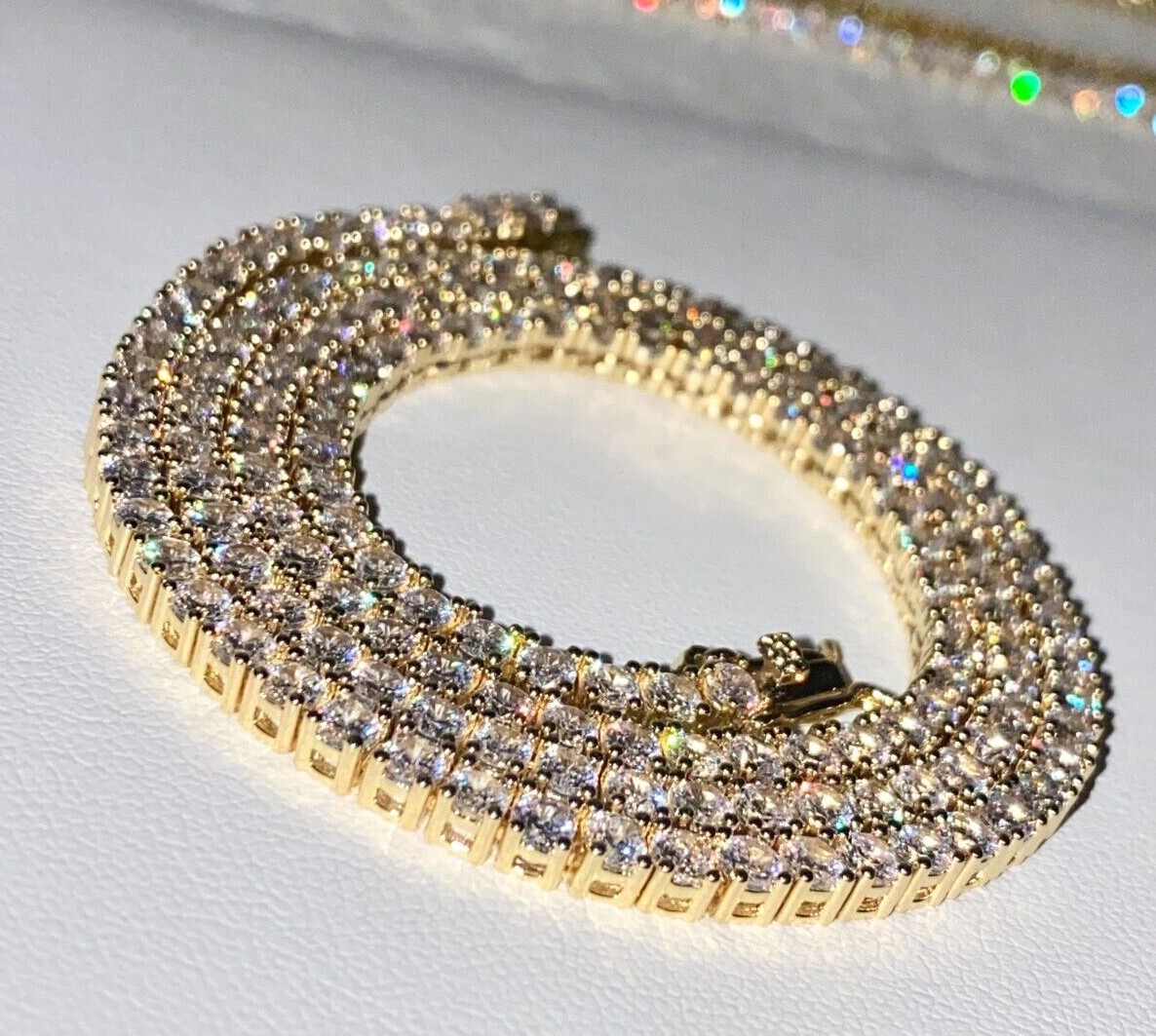 Men's 3mm 14k Gold Tennis Chain Iced Choker Necklace VVS Clarity