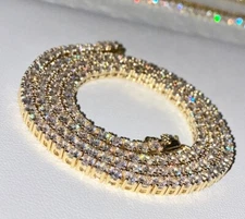 Men's 3mm 14k Gold Tennis Chain Iced Choker Necklace VVS Clarity Cubic Zirconia