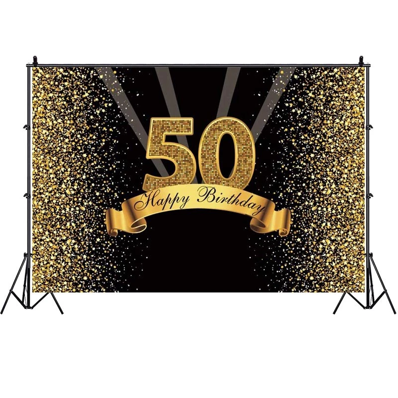 50th Birthday Backdrop Golden Glitter Diamonds Adult Party Photo Background - image 3 of 4
