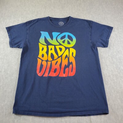 DOM Shirt Mens Large Blue No Bad Vibes Graphic Print Short Sleeve Tee