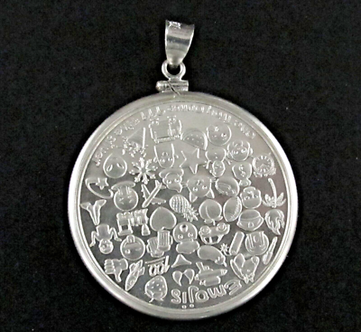 Coin Pendant .999 Silver Emoji Smiley Face Round Sterling Silver