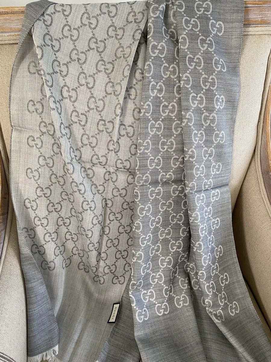 Gucci GG Wool Silk Scarf Tan