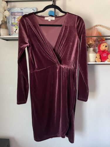 Velvet Burgundy Loft Long Sleeve Mini Dress Size S